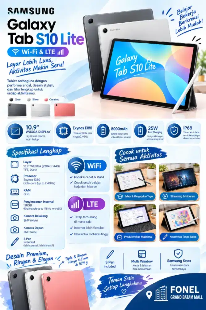 ​NEW Samsung Galaxy Tab S10 Lite Garansi Resmi SEIN FONEL Grand Batam