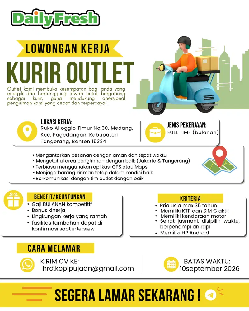 Lowongan Kurir Outlet Penempatan Gading Serpong