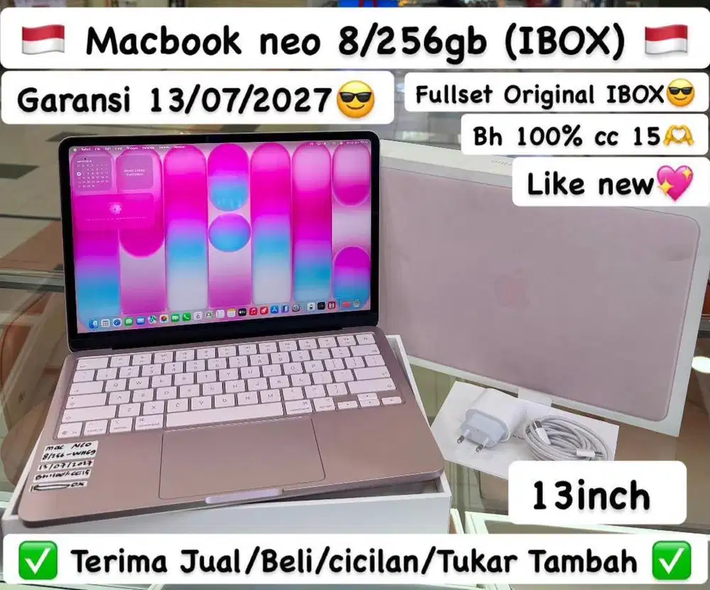 Macbook Neo 8/256 Gb Pink Ibox resmi Masih Garansi panjang