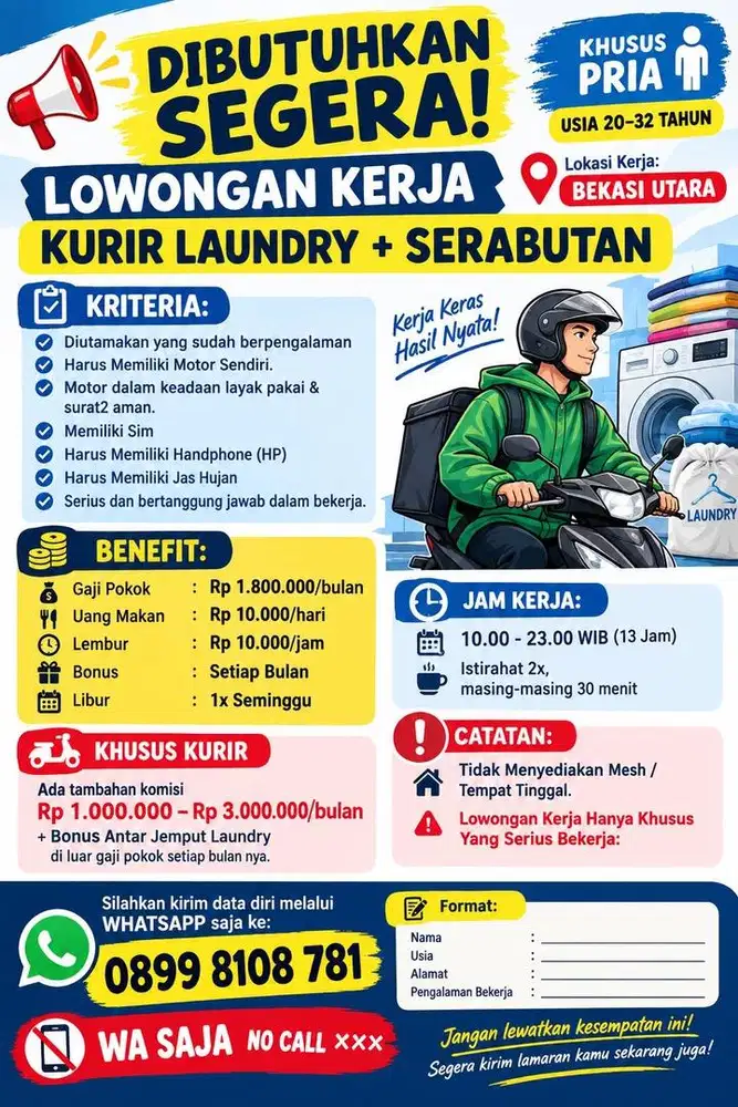 LOKER SERABUTAN + KURIR LAUNDRY BEKASI