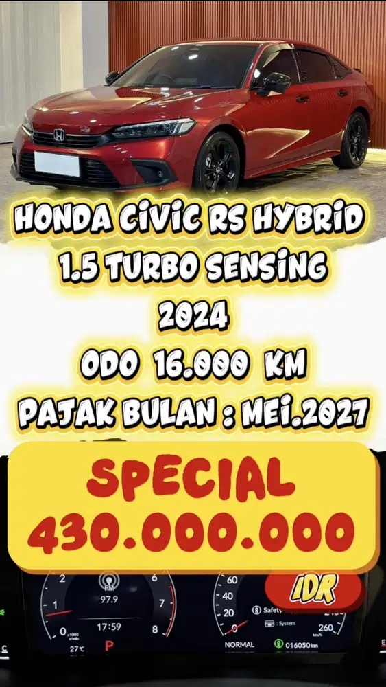 [ ODO 16.000 KM ] HONDA CIVIC RS HYBRID 1.5 TURBO SENSING 2024