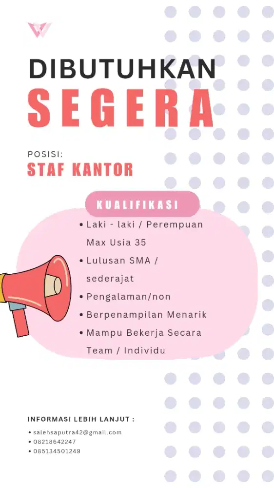 Lowongan Kerja Staff kantor