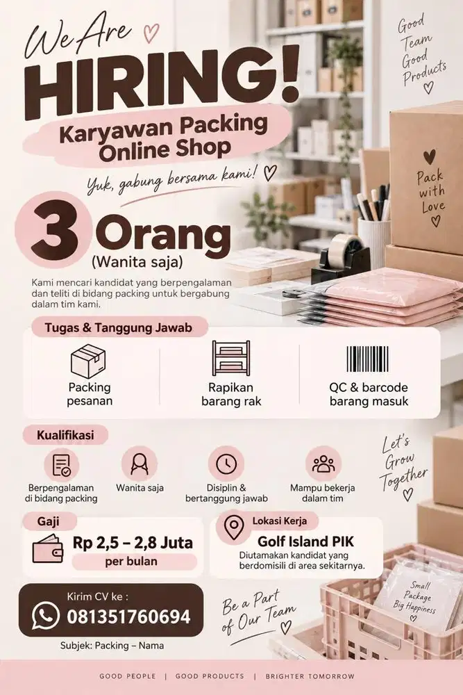 LOKER PACKING ONLINE SHOP ( WANITA)
