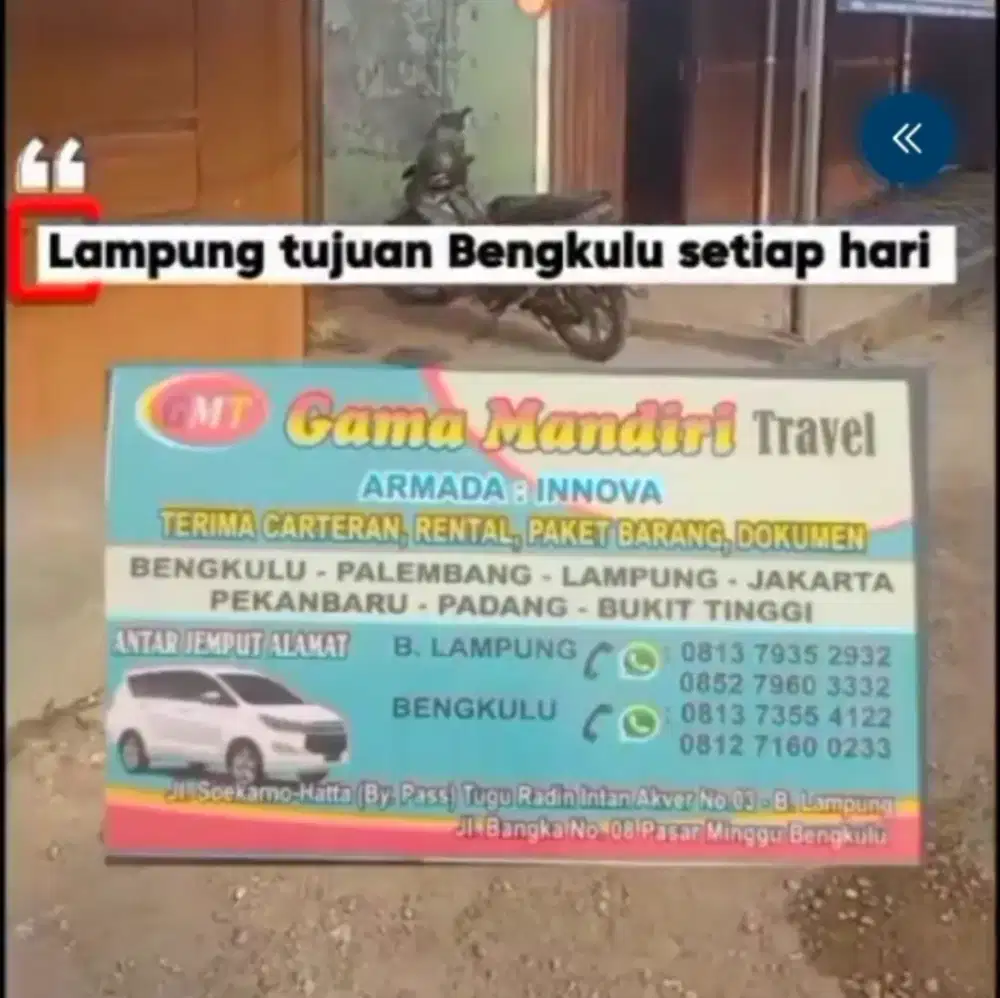Travel Lampung-bengkulu PP