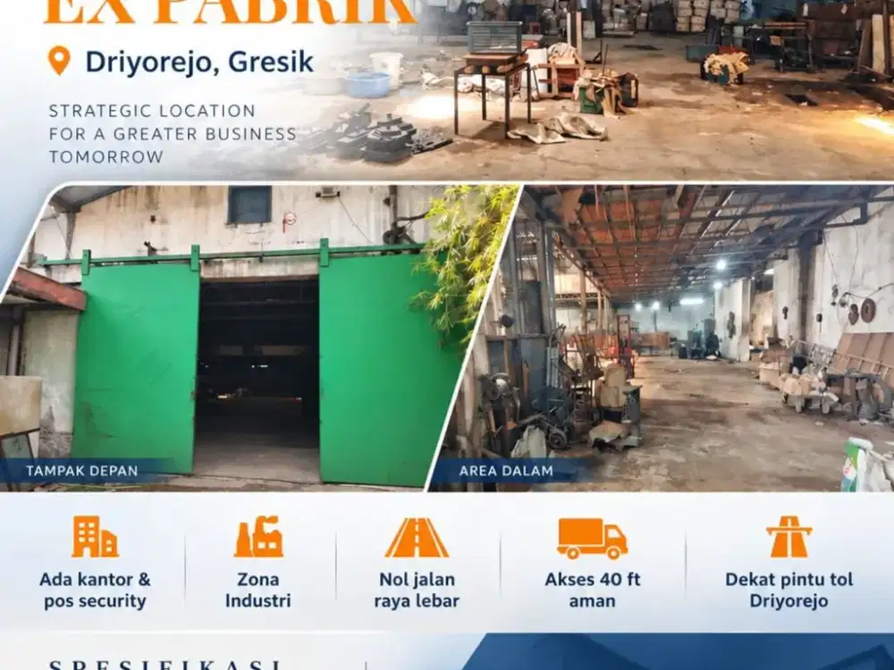 Gudang Ex Pabrik di Nol Jalan Raya Ada Kantor dan Pos Security di Driyorejo