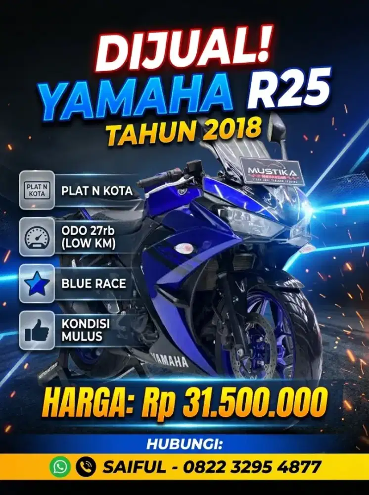 Perfect Condition!!Yamaha R25 Blue Rice 2018 N Kota Mulus-Mustika