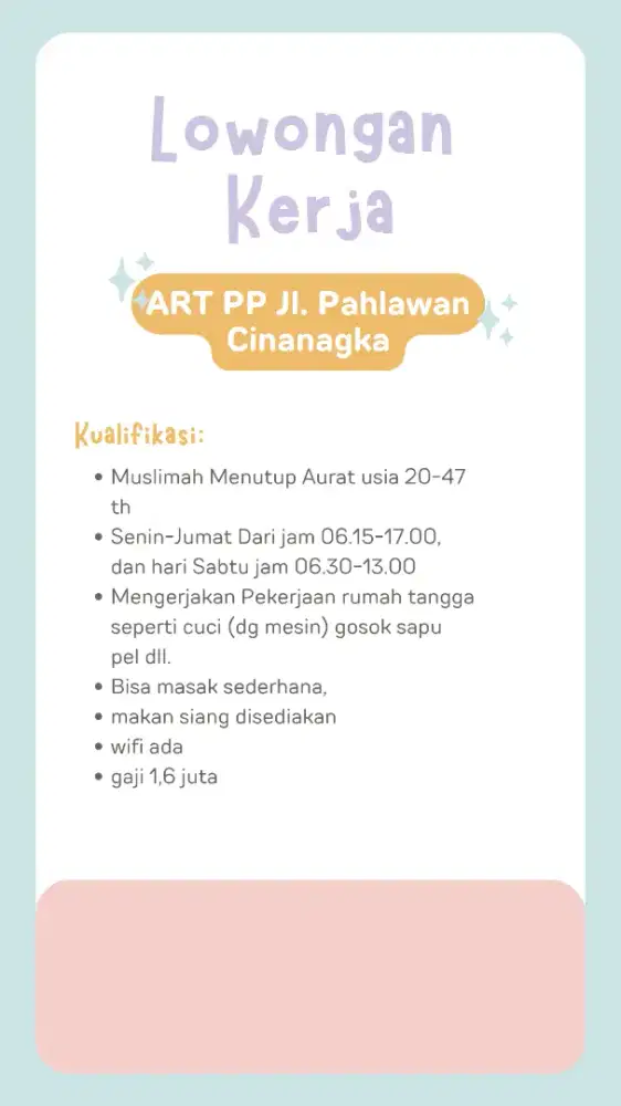 Lowongan ART area Cinangka
