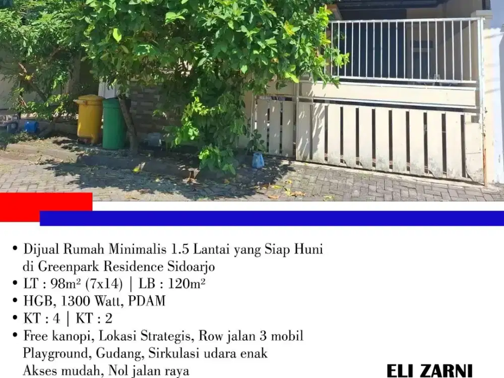 Dijual Rumah Minimalis 1.5 Lantai yang Siap Huni di Greenpark Residence Sidoarjo