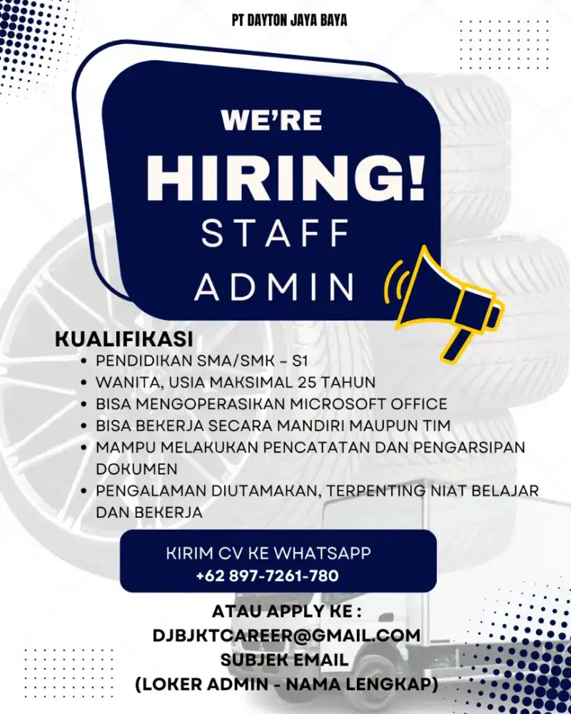 Dibutuhkan segera! Staff admin - Pergudangan KBC