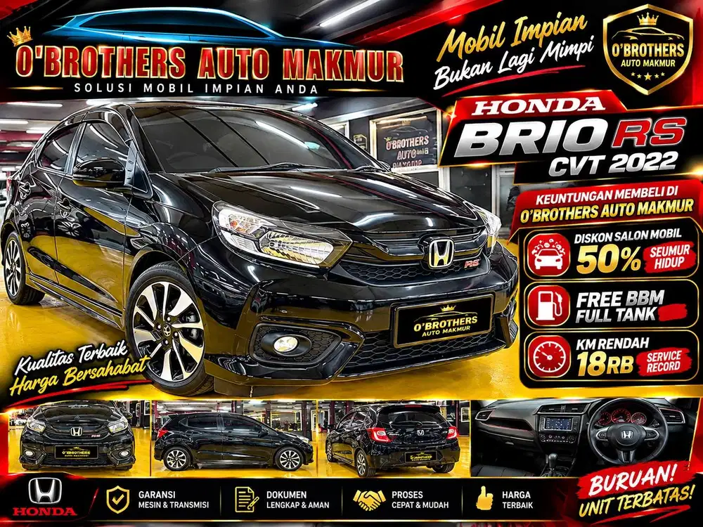 KM RENDAH TERMURAH HONDA BRIO RS AT MATIC 2019 HITAM