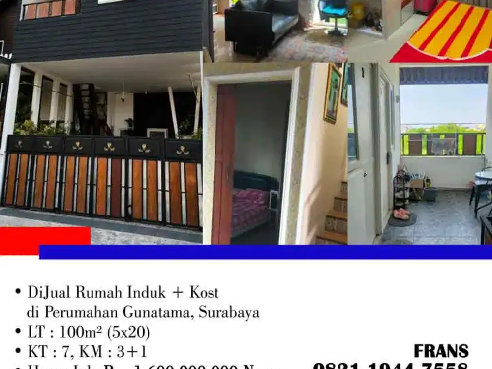 DiJual Rumah Induk + Kost di Perumahan Gunatama, Surabaya