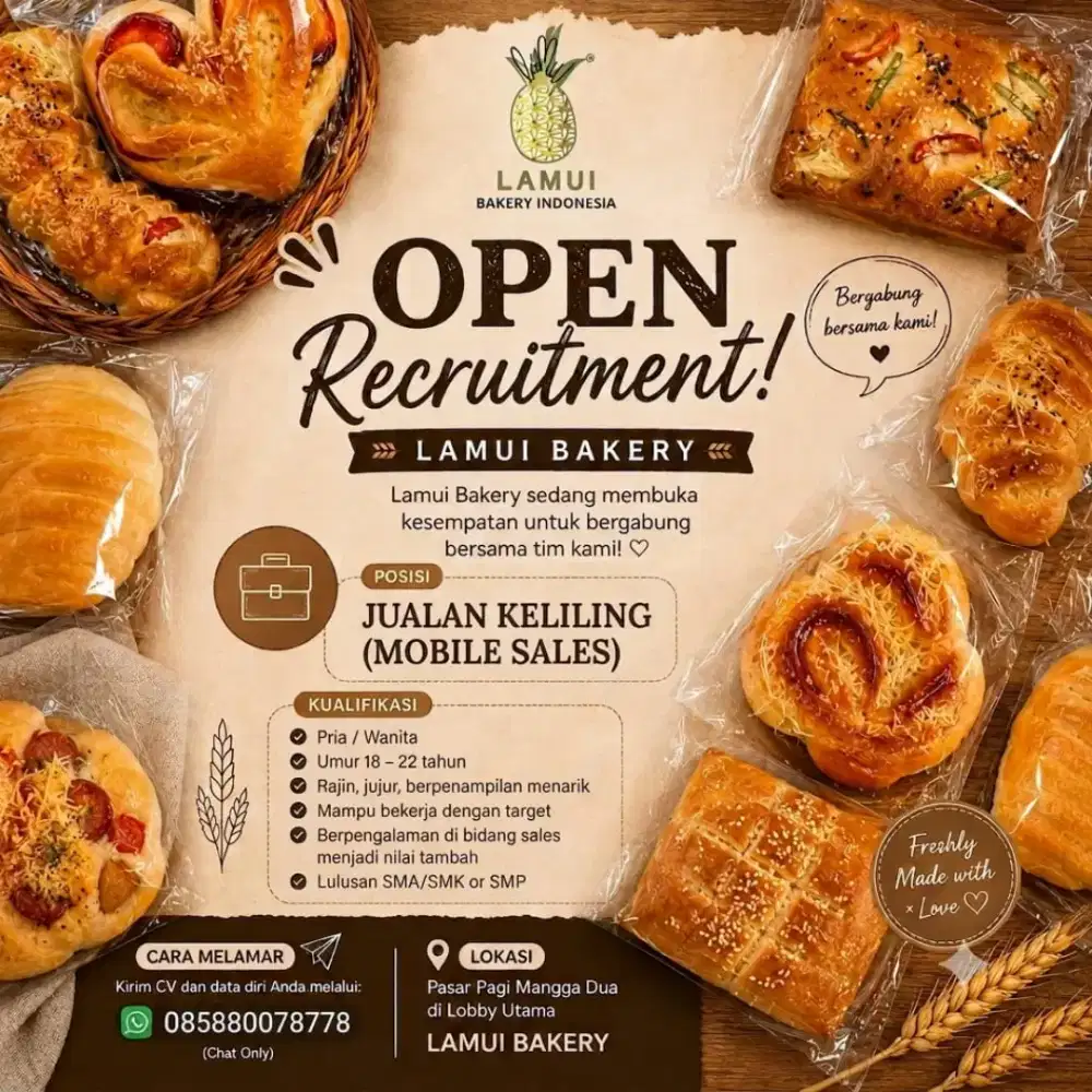 Dibutuhkan karyawan di Lamui Bakery