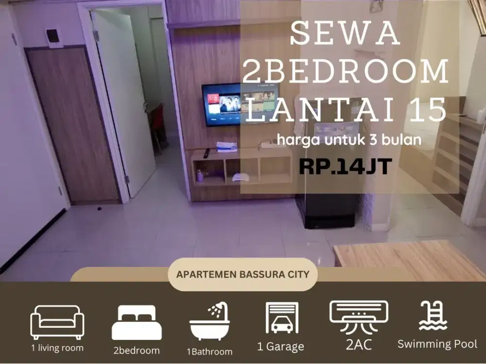 Sewa 2kamar full furnish lengkap fasilitas terlengkap apartemen bassura city