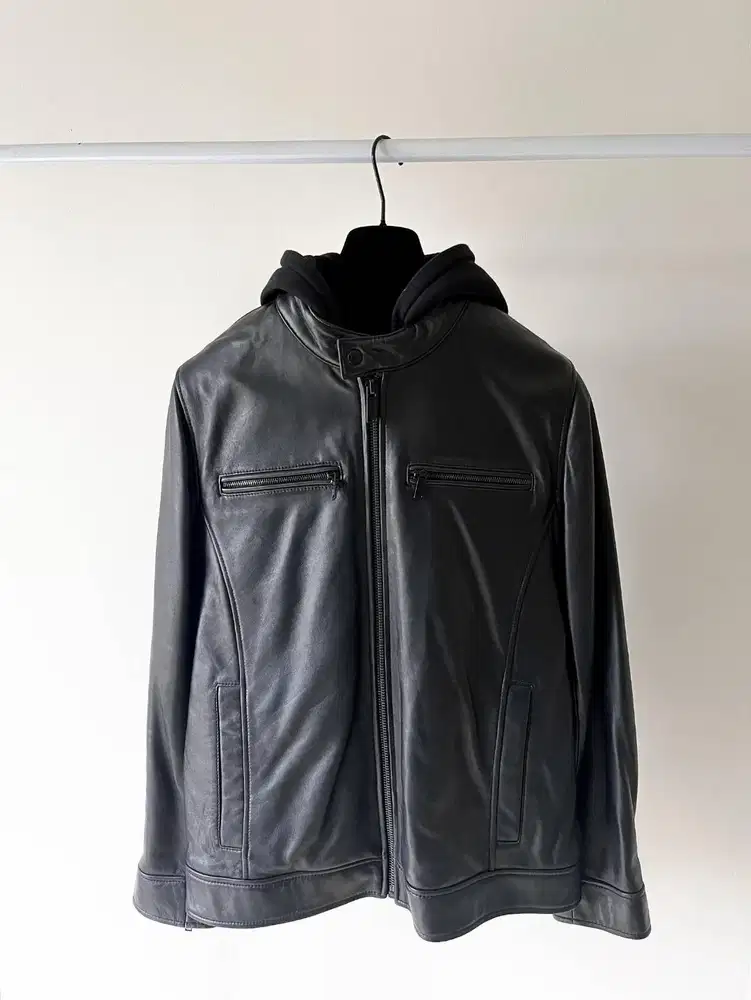 Jaket Kulit CALVIN KLEIN 100% Authentic Genuine Leather Jacket Hitam