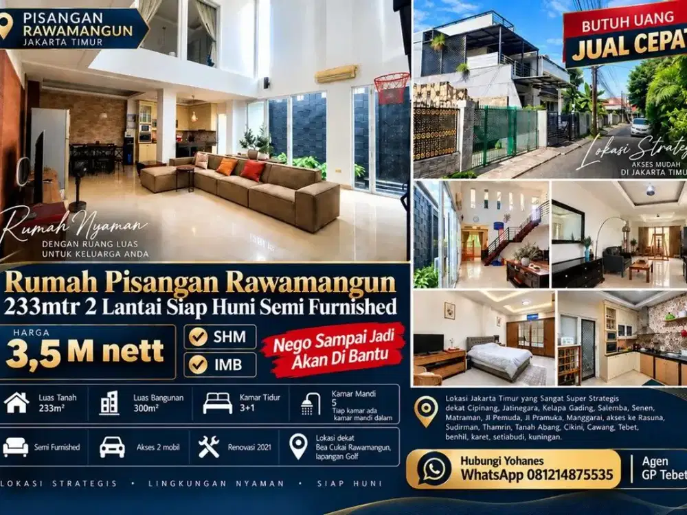 Rumah Pisangan Rawamangun 233mtr 2 lantai siap Huni semi furnished