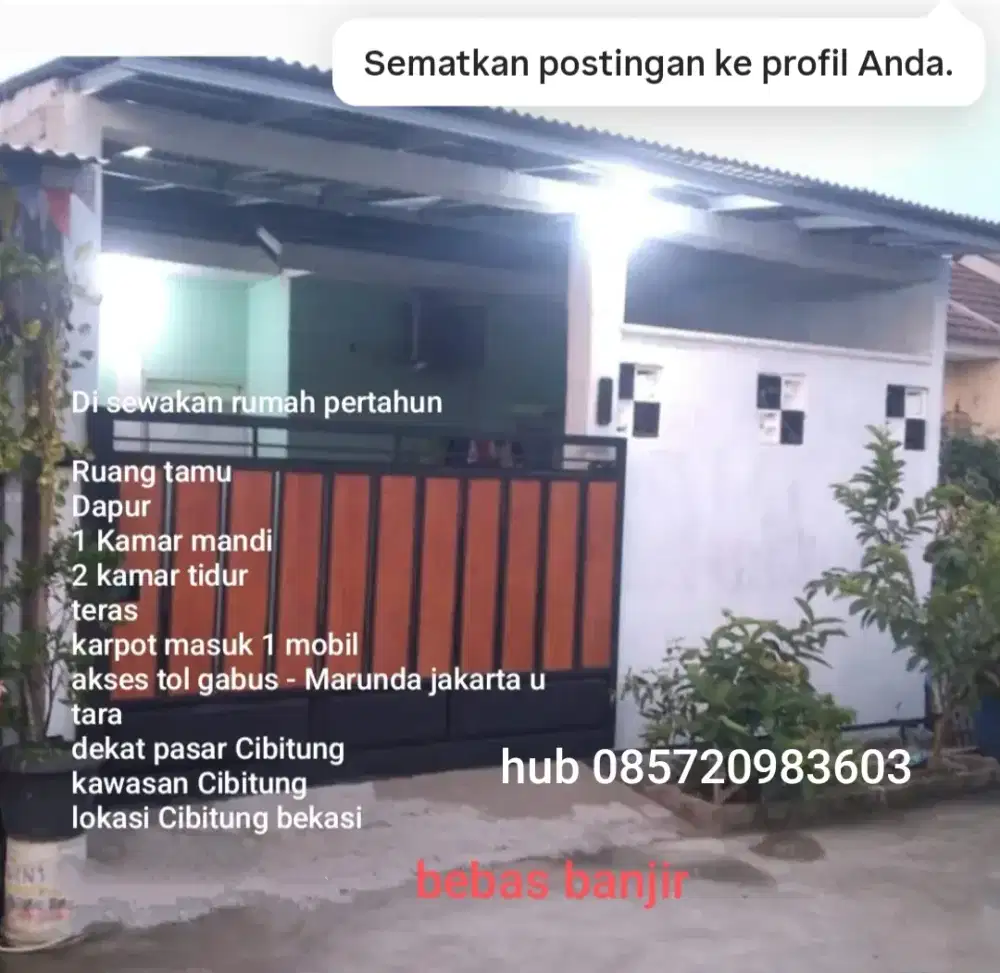 Disewakan rumah pertahun