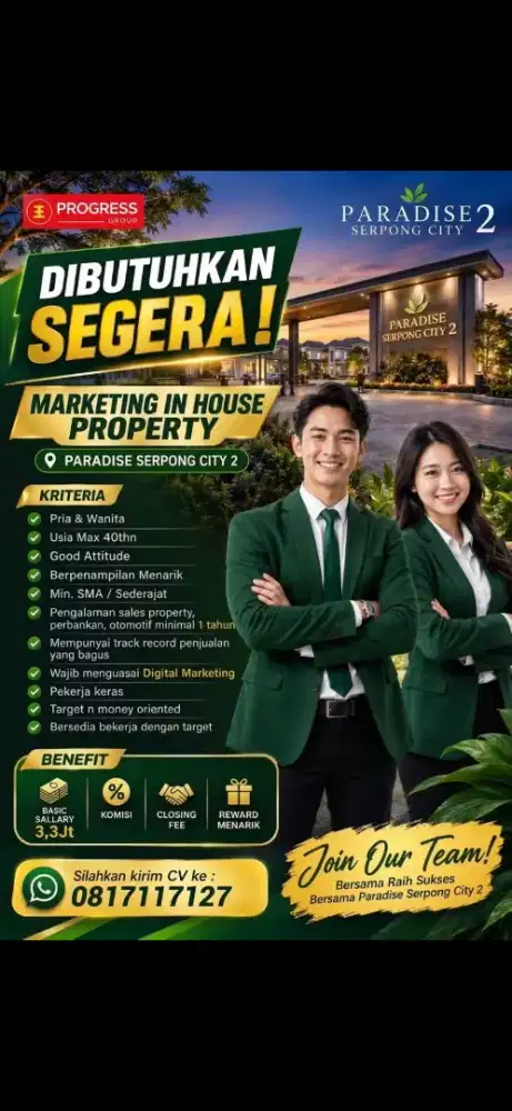 Lowongan kerja sales PARADISE SERPONG CITY 2