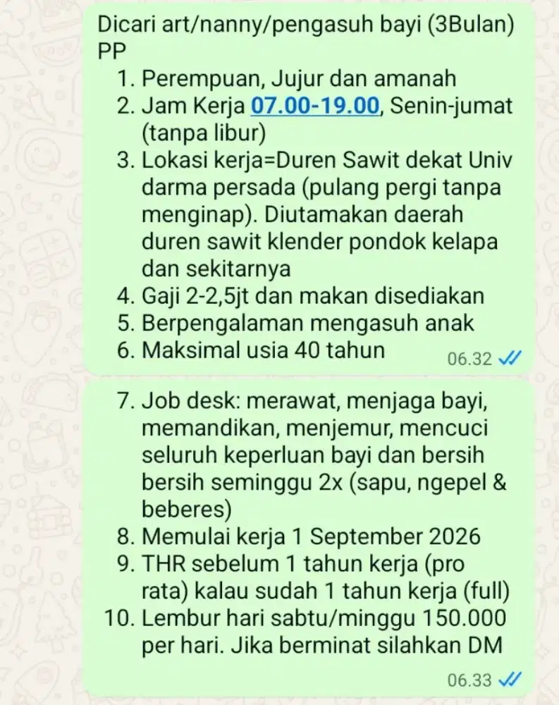 DICARI ART NANNY BABY SITTER DUREN SAWIT