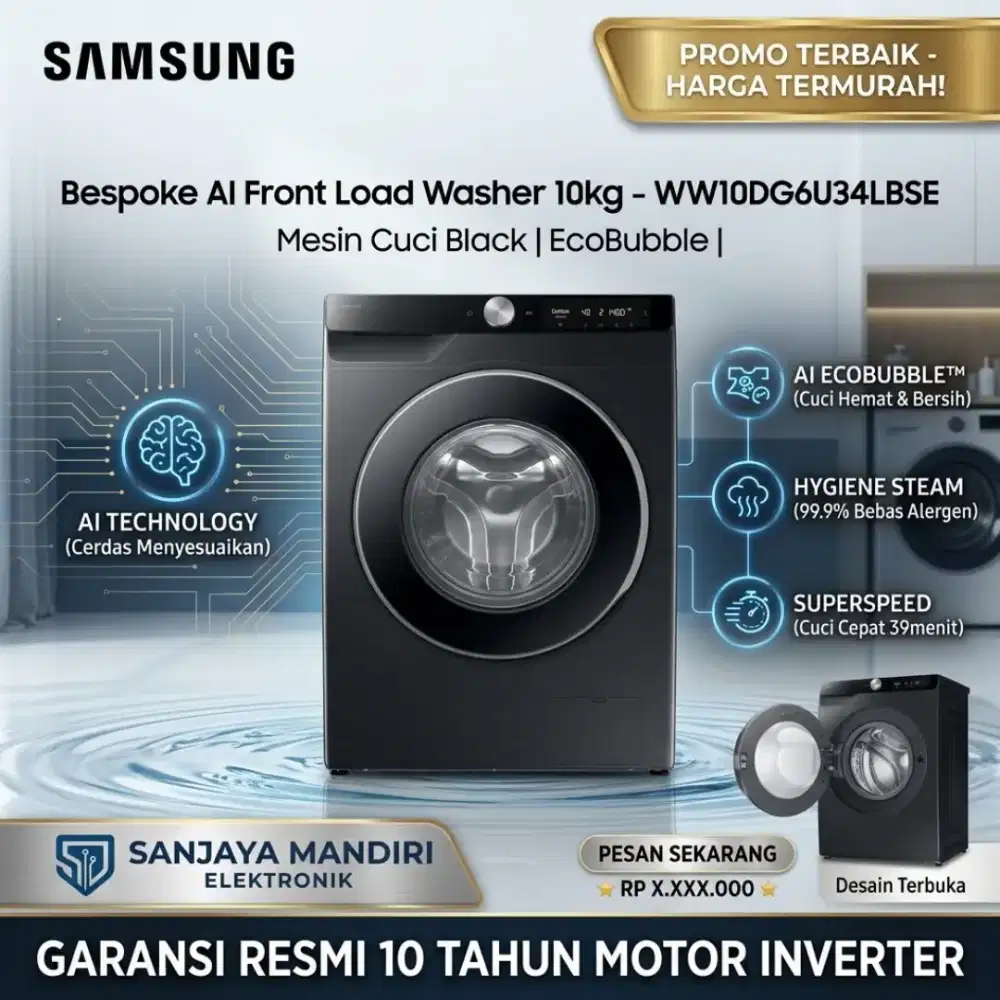 Samsung Bespoke AI Front Load Washer 10kg  EcoBubble WW10DG6U34LBSE