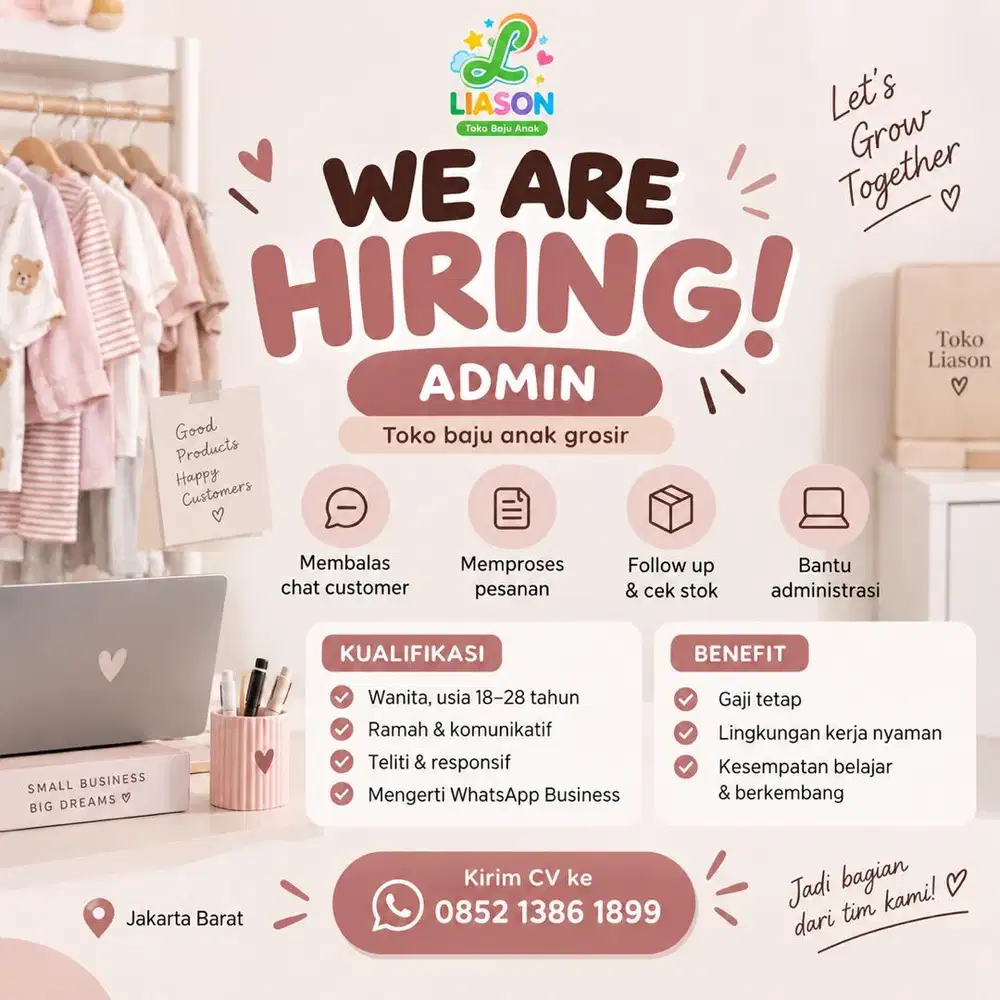 Lowongan Admin Online Grosir Baju Anak