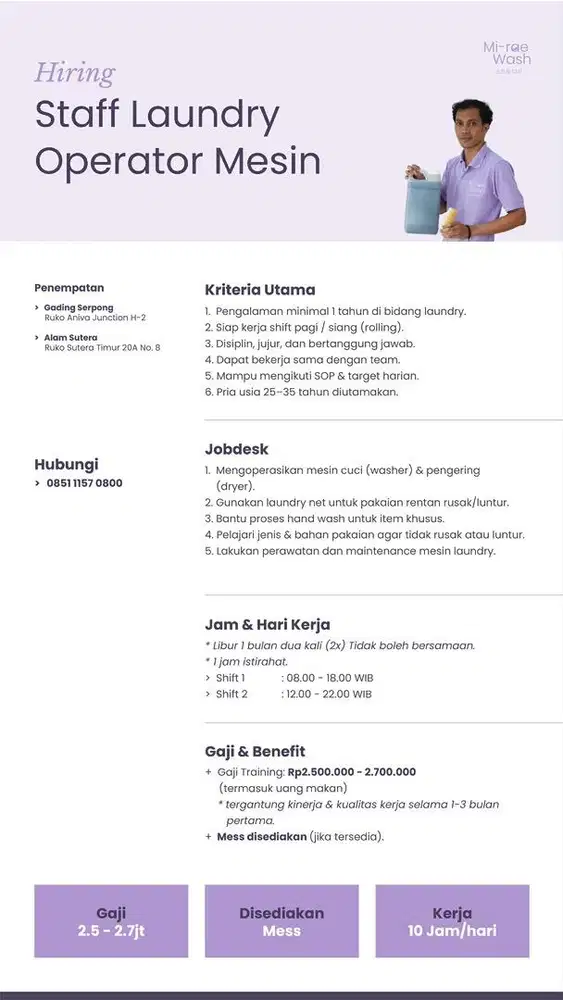 Loker Staff Operator Mesin Laundry Premium