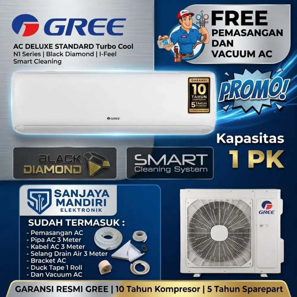 FREE PASANG! GREE AC 1 PK BLACK DIAMOND SMART CLEAN I-FEEL GWC09N1 R32