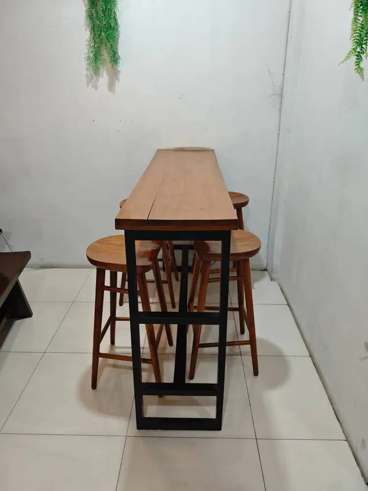 SET MEJA BAR & 6 KURSI TINGGI – FULL Jati KAYU  JATI