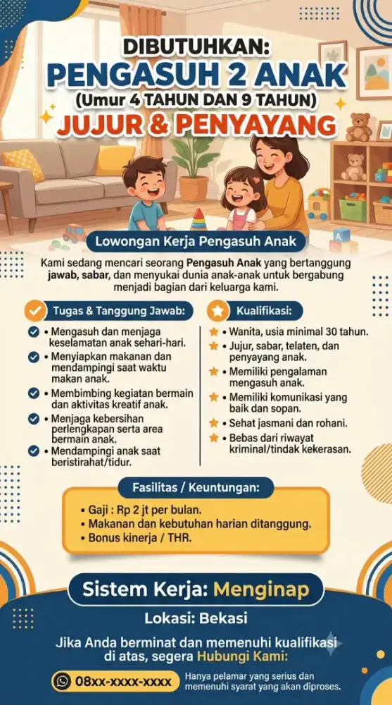 DIBUTUHKAN: PENGASUH ANAK (BABYSITTER / NANNY) JUJUR & PENYAYANG