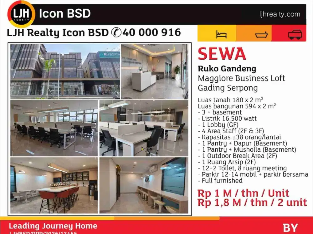 Disewakan Ruko Gandeng Maggiore Business Loft Gading Serpong