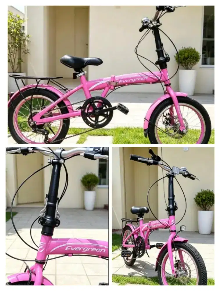 Sepeda Lipat Merek Evergreen warna pink (Lihat Gambar)