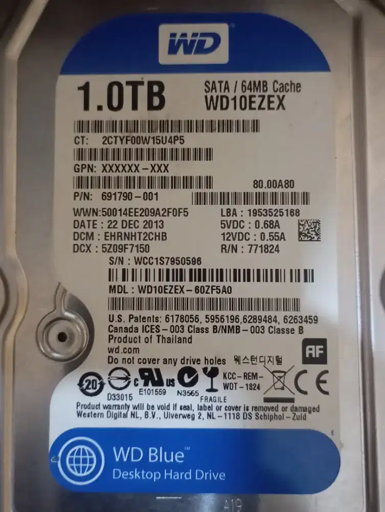 Hardisk PC 1TB WD Blue sentinel 100/100%