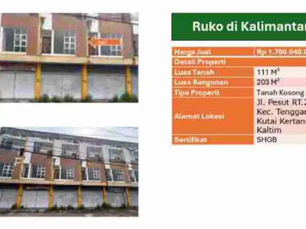 Dijual Ruko cocok untuk investasi di Kutai Kertanegara kaltim