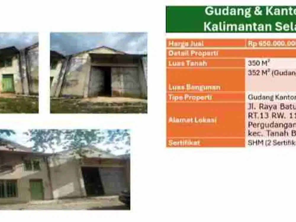 Dijual gudang dan kantor di Batu Licin Kalimantan selatan