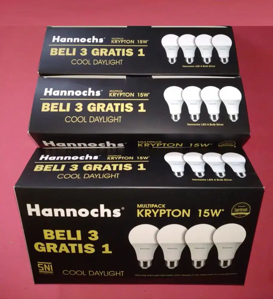 LAMPU LED HANNOCHS 15 WATT 3 PACK = 12 BIJI JAMIN BARU DAN ORI