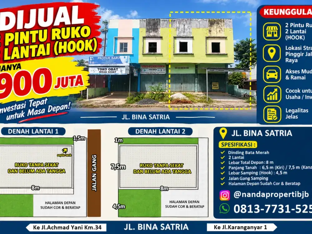 875juta dapat 2unit ruko 2 lantai di jl.bina satria loktabat utara