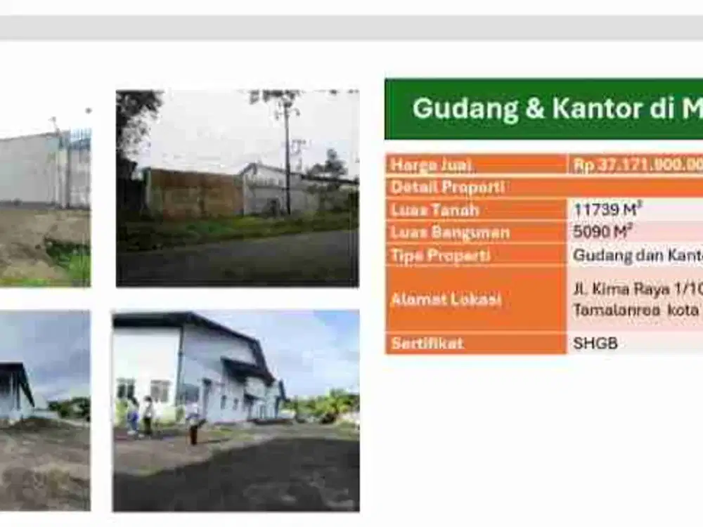 Dijual gudang siap pakai jln kima raya makasar