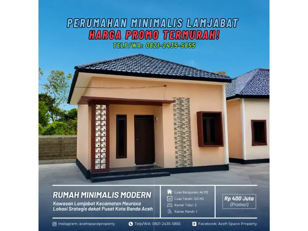 Dijual Rumah Minimalis di Lamjabat Dekat Punge dan Blang Padang - Harga Promo Termurah!