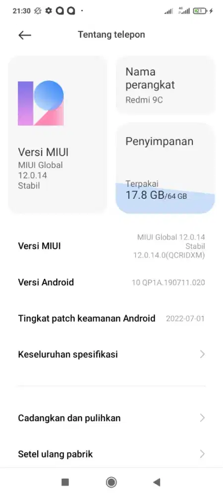 Redmi 9C ram 4+64 minus pemakaian hp pakean pribadi