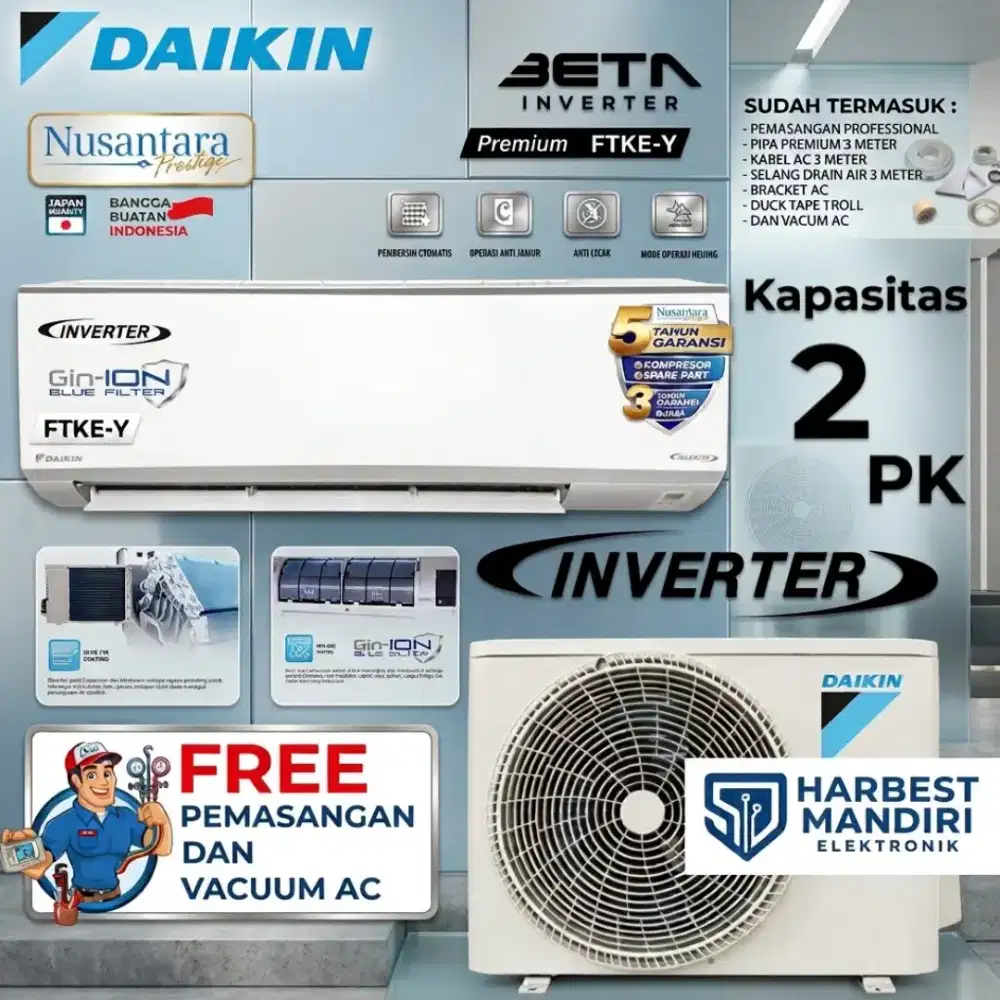 FREE PASANG! DAIKIN AC Split 2 PK BETA INVERTER GIN BLUE ION FILTER