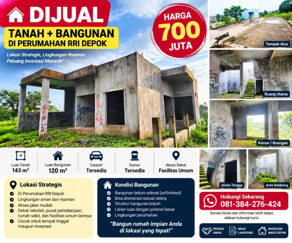 Tanah + Bangunan 143 m² di Perumahan RRI Depok | LT 143 m² LB 120 m²