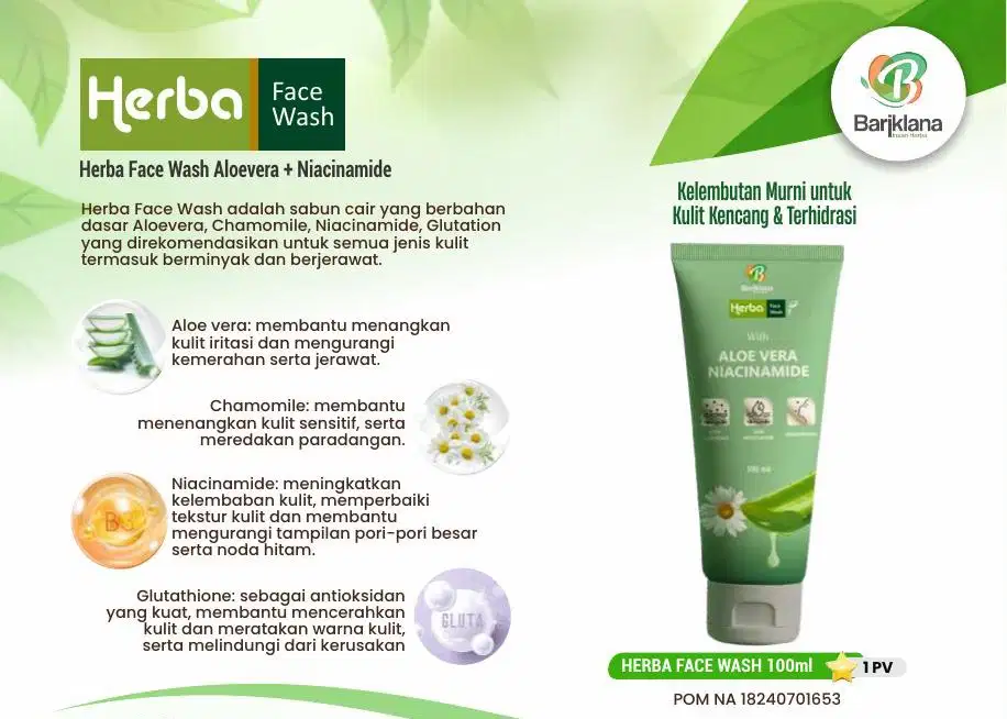 Face Wash Herbal dengan Aloevera dan Niacinamide untuk kulit kencang