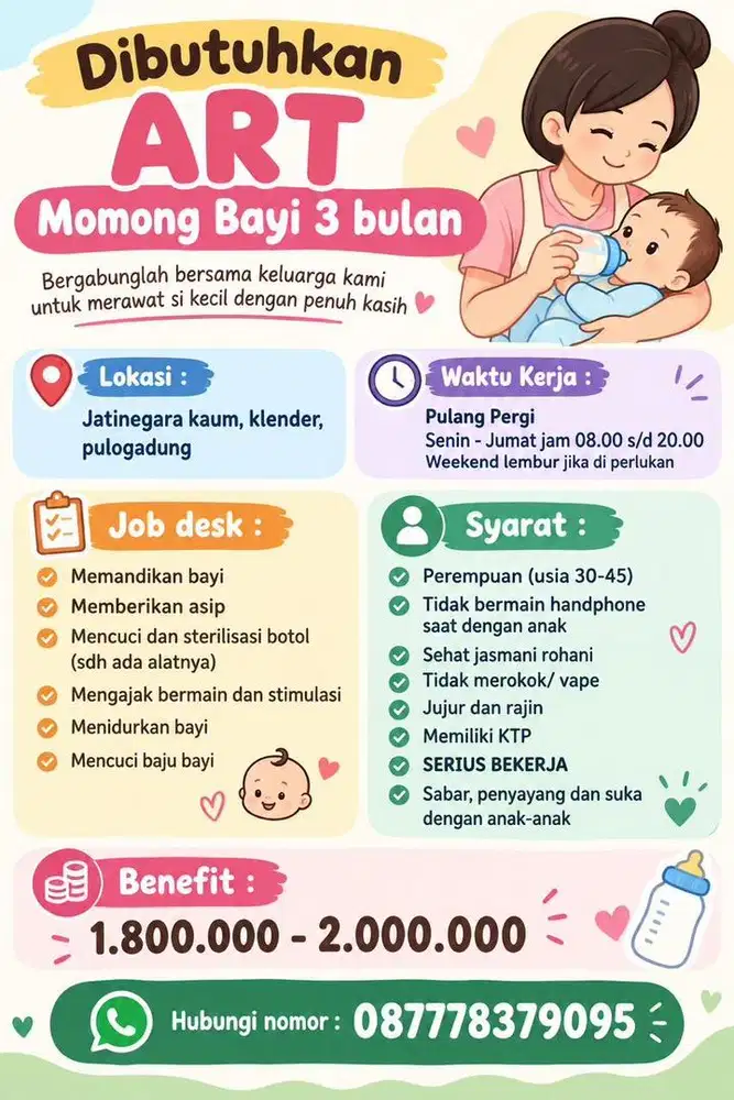 Di butuhkan baby sitter untuk baby 2 bulan