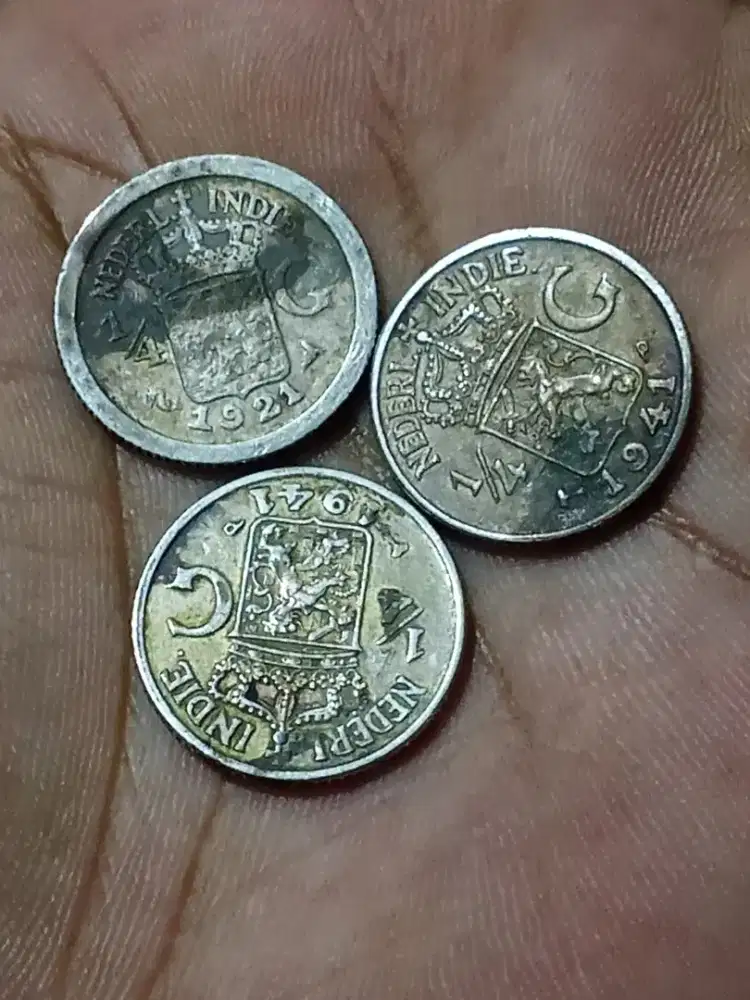 3 pcs Koin perak Belanda ¼ Gulden