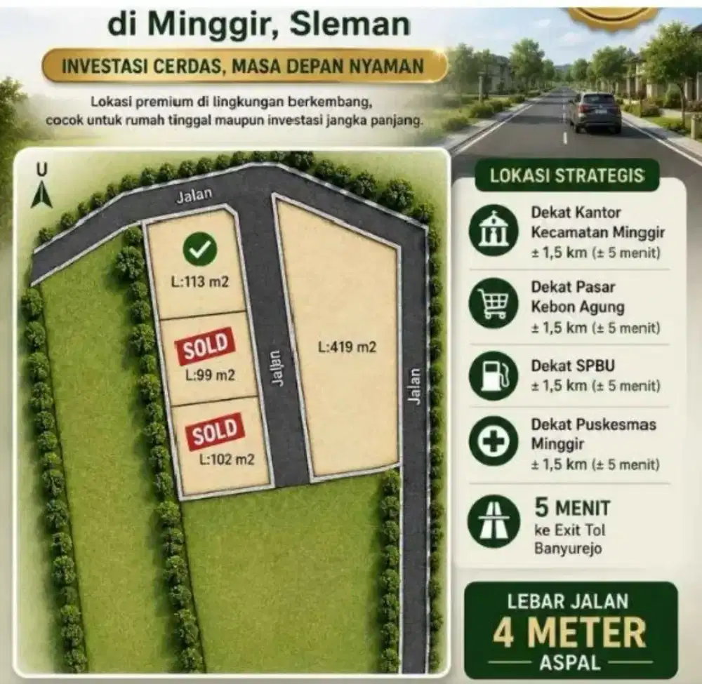 Kavling siap bangun 113 m2 strategis dan nyaman Di Minggir Sleman