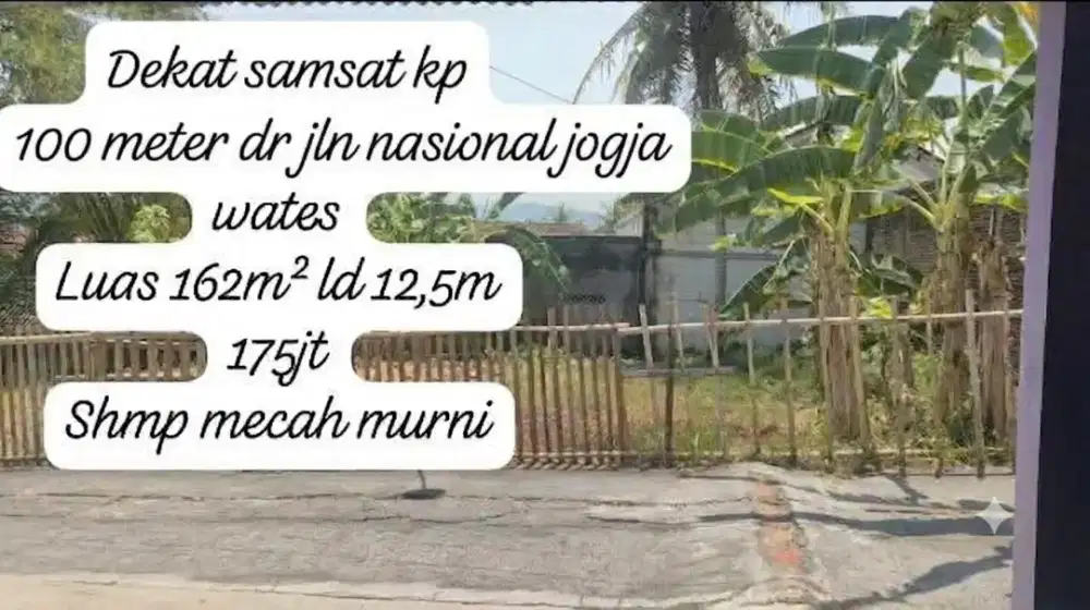 Jual Tanah Pekarangan 162 m2 Dekat Samsat kulon Progo. Padat penduduk.