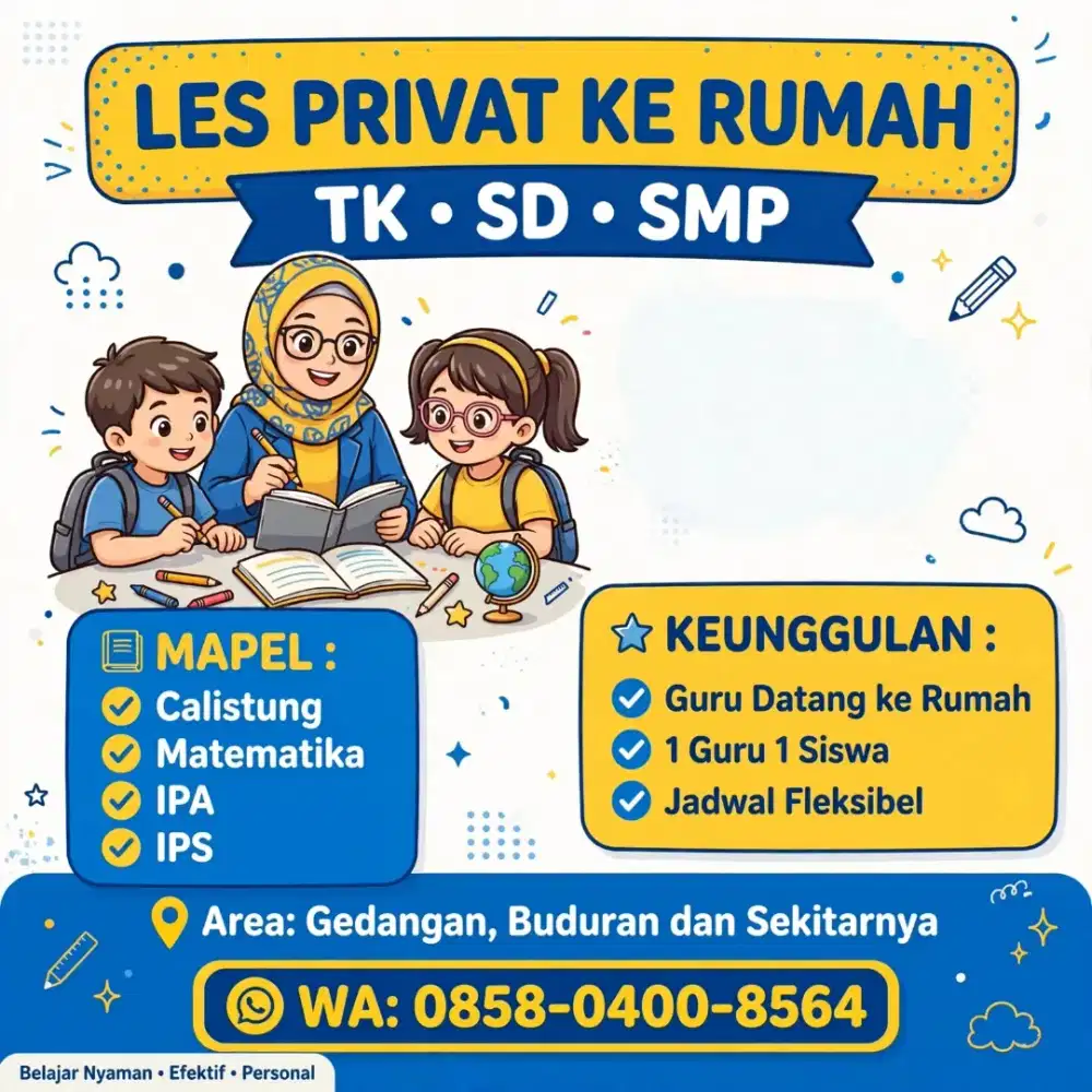 Les privat TK SD SMP ke rumah - calistung matematika IPA IPS