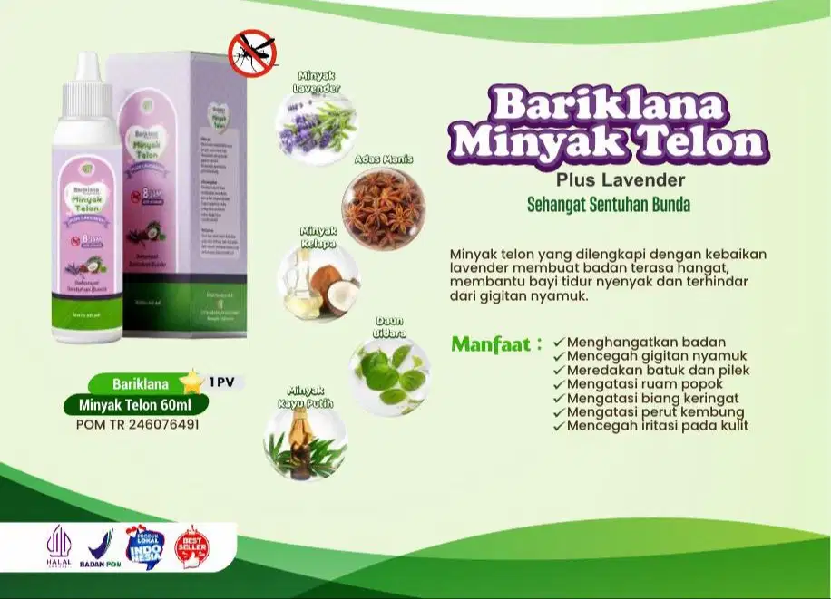 Minyak Telon Plus Lavender sehangat sentuhan bunda, anti nyamuk
