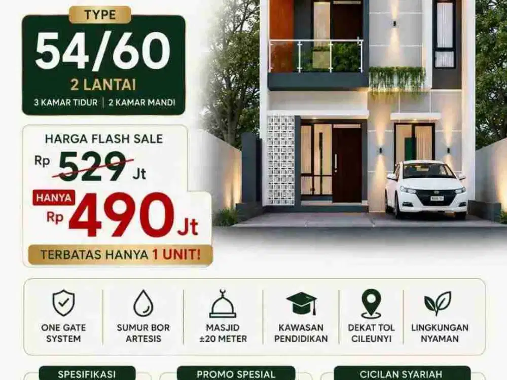 Jual Rumah Baru Cluster Di Cileunyi Bandung Timur Murah, Dekat Tol Bisa KPR Developer