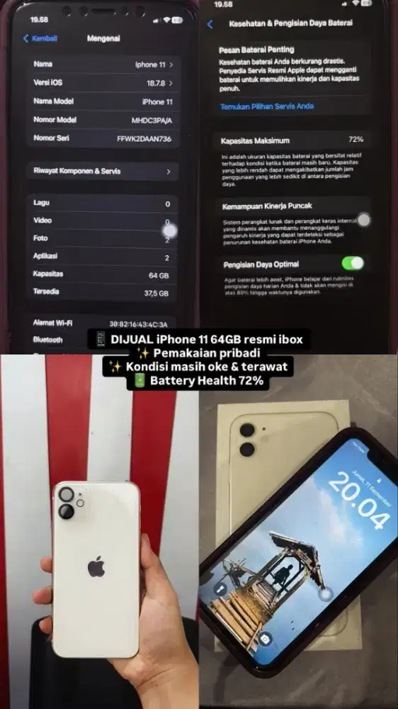 Iphone 11 64GB Free kabel data UGREEN
