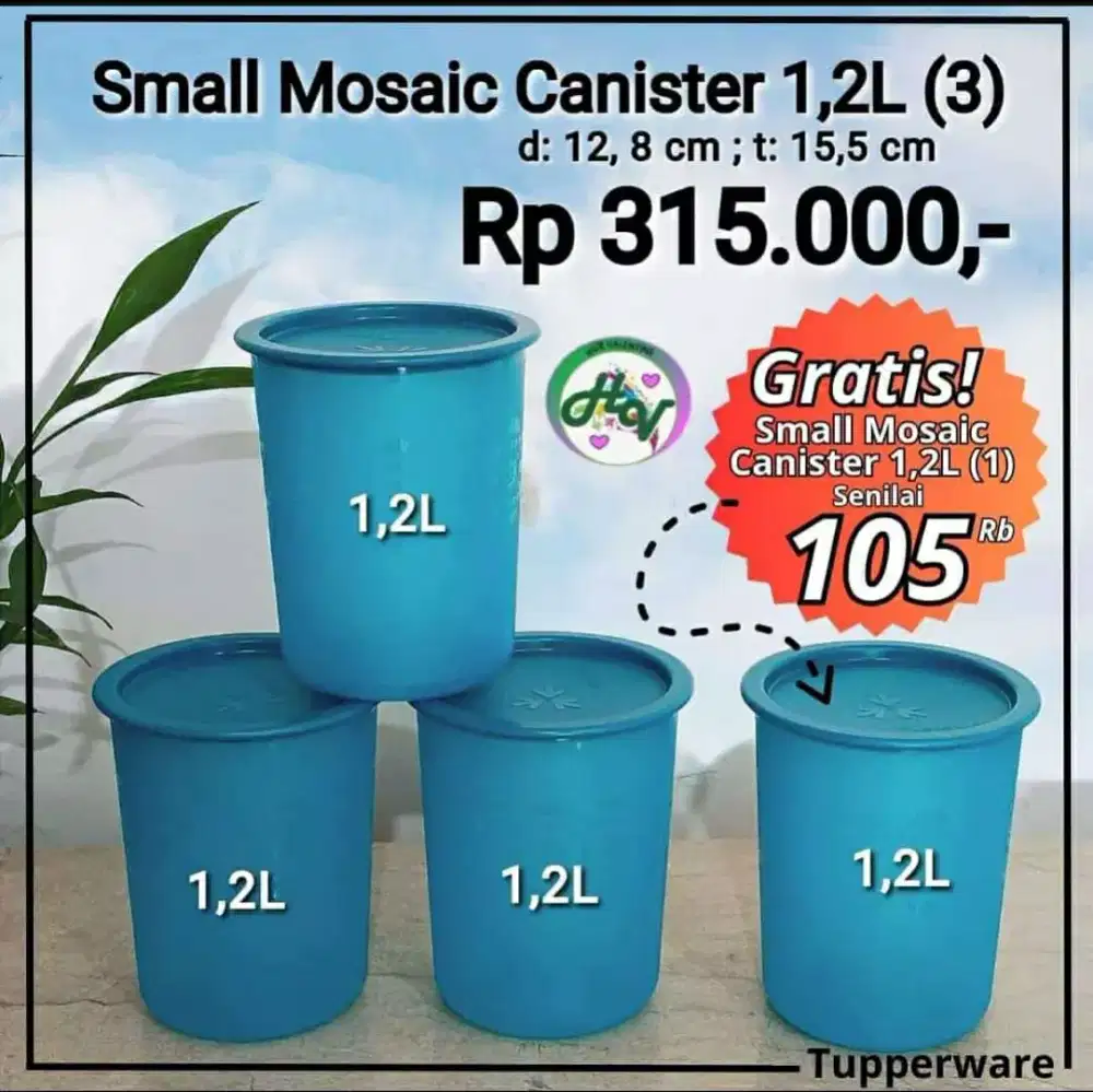 Sale 50k 2pcs tupperware small mosaic canister 1.2 L